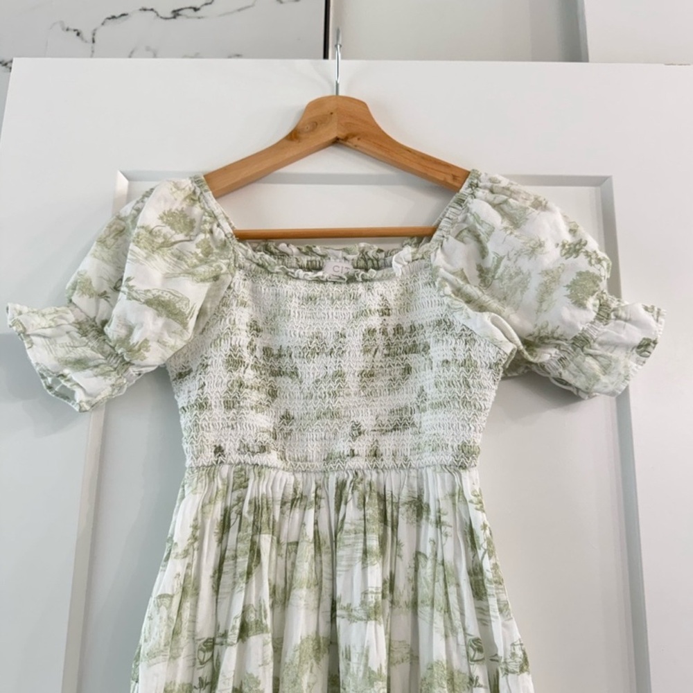 Valencia Dress White and Green Ivy City Dress 100% Cotton Spring
